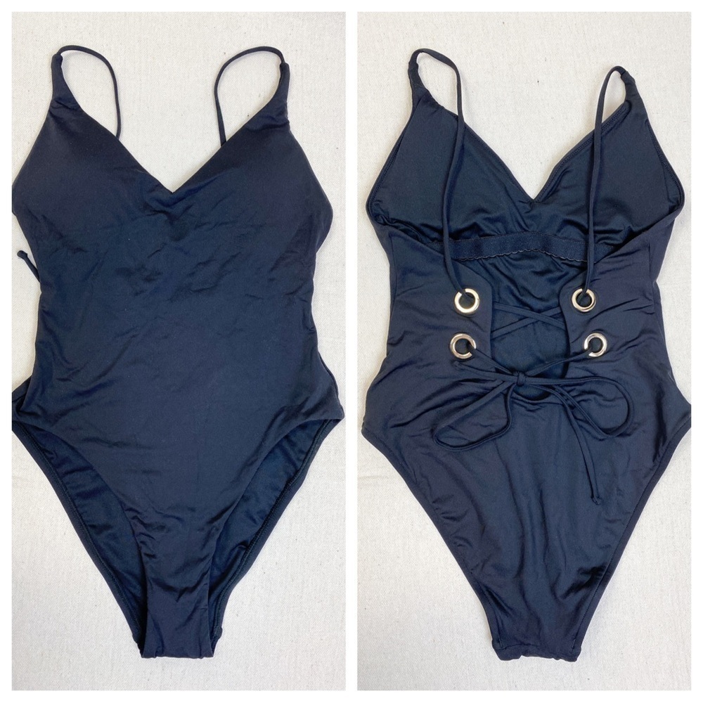 Victoria’s Secret Black one piece Swimsuit with lace up back NWOT XS